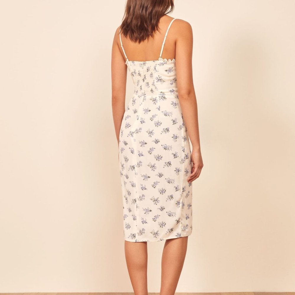 Reformation Cream Midi Dress with Blue Floral Print - Picture 2 of 8